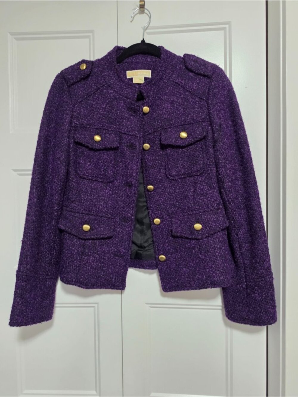 MICHAEL Michael Kors Purple Bouclé Military Jacket Tweed Style Size 2